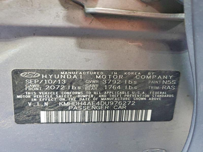 2013 Hyundai Elantra მანქანა იყიდება აუქციონზე, vin: KMHDH4AE4DU976272, აუქციონის ნომერი: 56674986