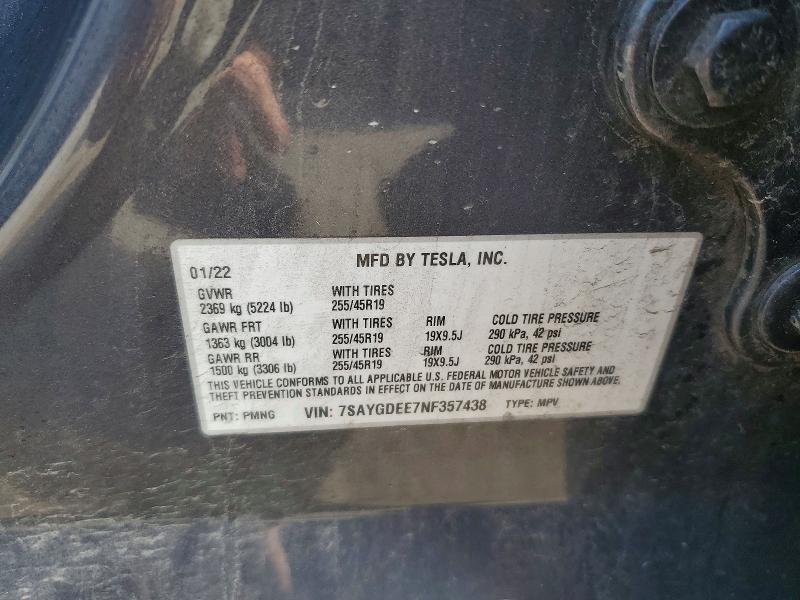2022 Tesla Model Y მანქანა იყიდება აუქციონზე, vin: 7SAYGDEE7NF357438, აუქციონის ნომერი: 56866916