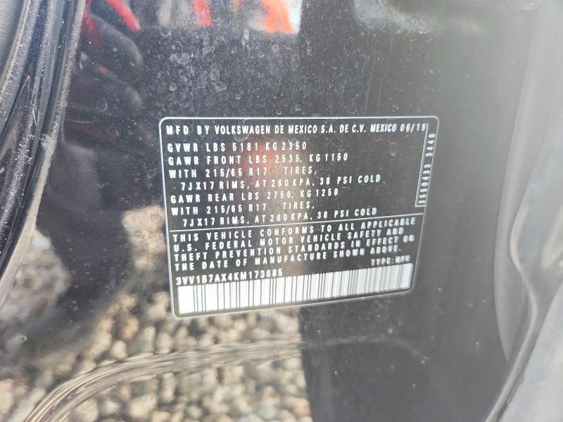 2019 Volkswagen Tiguan მანქანა იყიდება აუქციონზე, vin: 3VV1B7AX4KM173685, აუქციონის ნომერი: 57776106