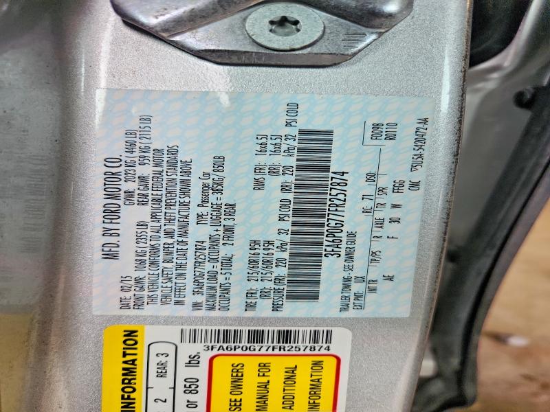 Продажа на аукционе авто 2015 Ford Fusion, vin: 3FA6P0G77FR257874, номер лота: 59087156