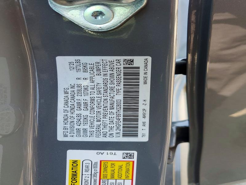 2026 Honda Civic მანქანა იყიდება აუქციონზე, vin: 2HGFE4F89TH328003, აუქციონის ნომერი: 56809976