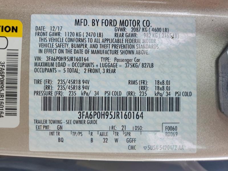 Aukcja sprzedaży 2018 Ford Fusion, vin: 3FA6P0H95JR160164, numer aukcji: 57473786