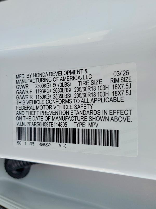 Продаж на аукціоні авто 2026 Honda Cr-v, vin: 7FARS6H59TE114805, номер лоту: 59084336