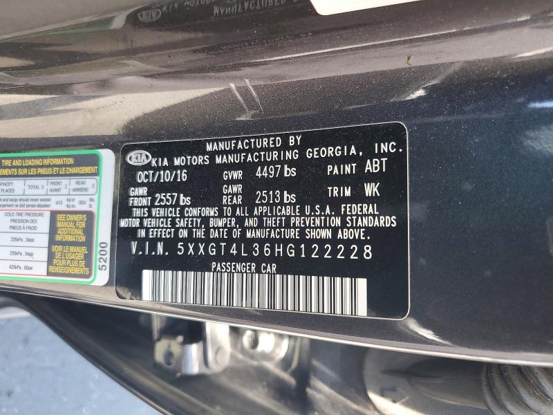 2017 Kia Optima მანქანა იყიდება აუქციონზე, vin: 5XXGT4L36HG122228, აუქციონის ნომერი: 57607306