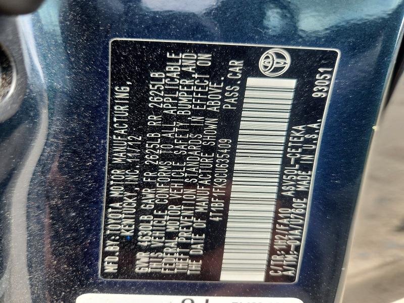 2012 Toyota Camry მანქანა იყიდება აუქციონზე, vin: 4T1BF1FK9CU635409, აუქციონის ნომერი: 58218986