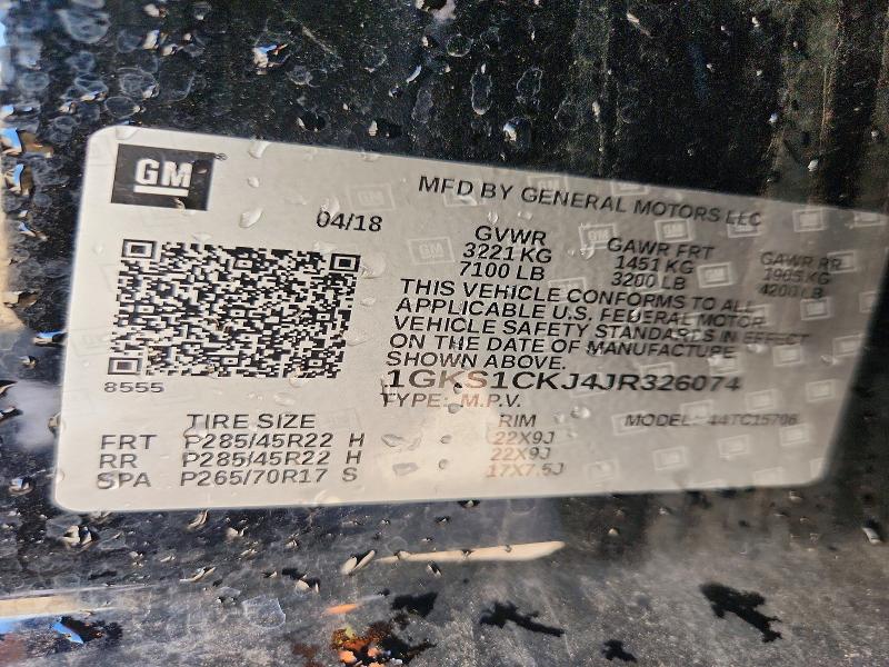 56983606 :رقم المزاد ، 1GKS1CKJ4JR326074 vin ، 2018 Gmc Yukon مزاد بيع