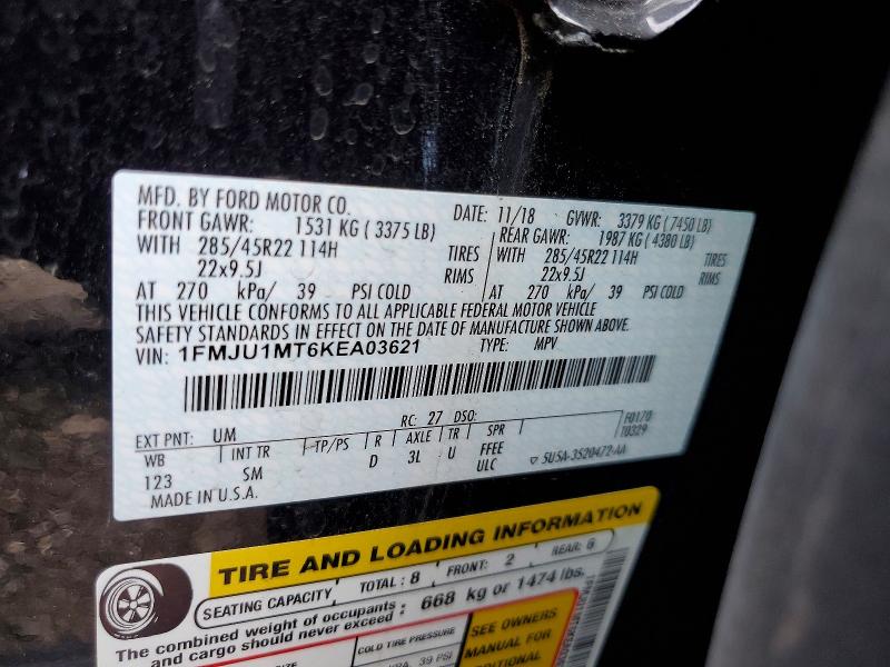 2019 Ford Expedition მანქანა იყიდება აუქციონზე, vin: 1FMJU1MT6KEA03621, აუქციონის ნომერი: 58323226