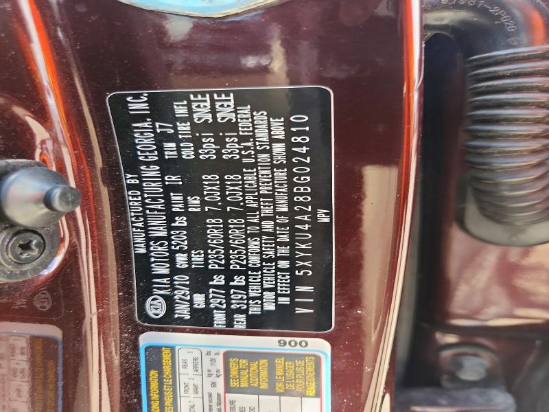 56796016 :رقم المزاد ، 5XYKU4A28BG024810 vin ، 2011 Kia Sorento مزاد بيع