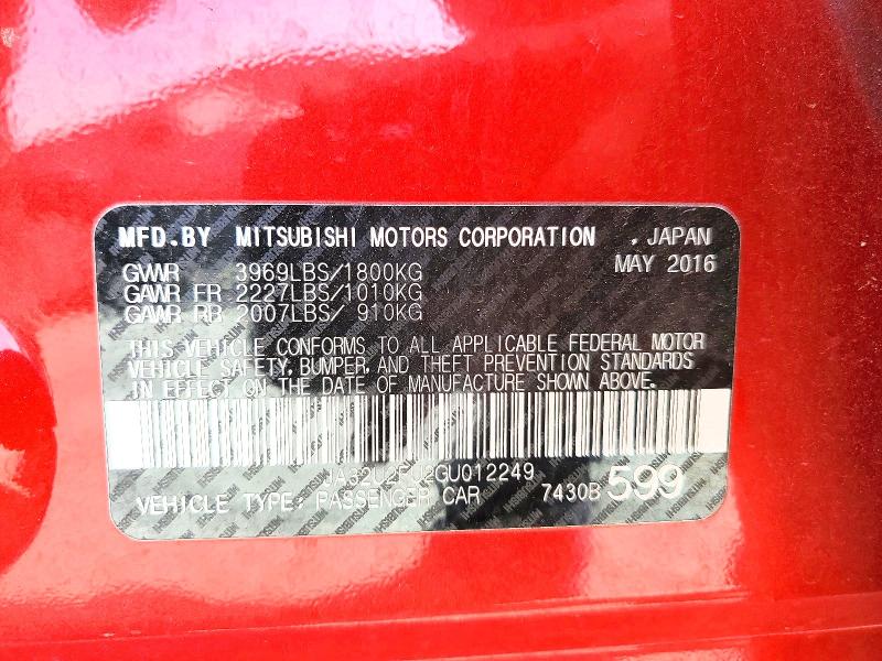 55657926 :رقم المزاد ، JA32U2FU2GU012249 vin ، 2016 Mitsubishi Lancer مزاد بيع