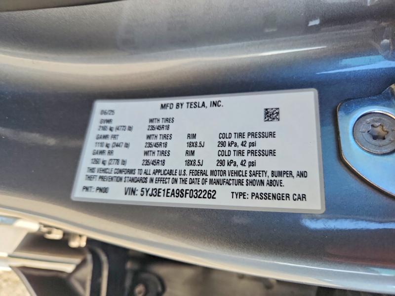 Продажа на аукционе авто 2025 Tesla Model 3, vin: 5YJ3E1EA9SF032262, номер лота: 55750016