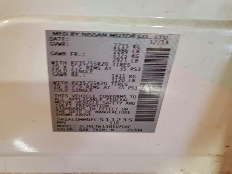 57346056 :رقم المزاد ، 5N1AL0MM0FC511235 vin ، 2015 Infiniti Qx60 مزاد بيع