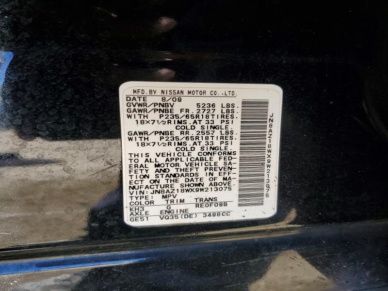 Aukcja sprzedaży 2009 Nissan Murano, vin: JN8AZ18WX9W213075, numer aukcji: 55457176