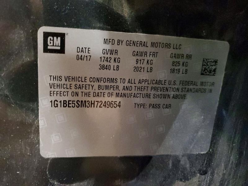 2017 Chevrolet Cruise Lt მანქანა იყიდება აუქციონზე, vin: 1G1BE5SM3H7249654, აუქციონის ნომერი: 57523696