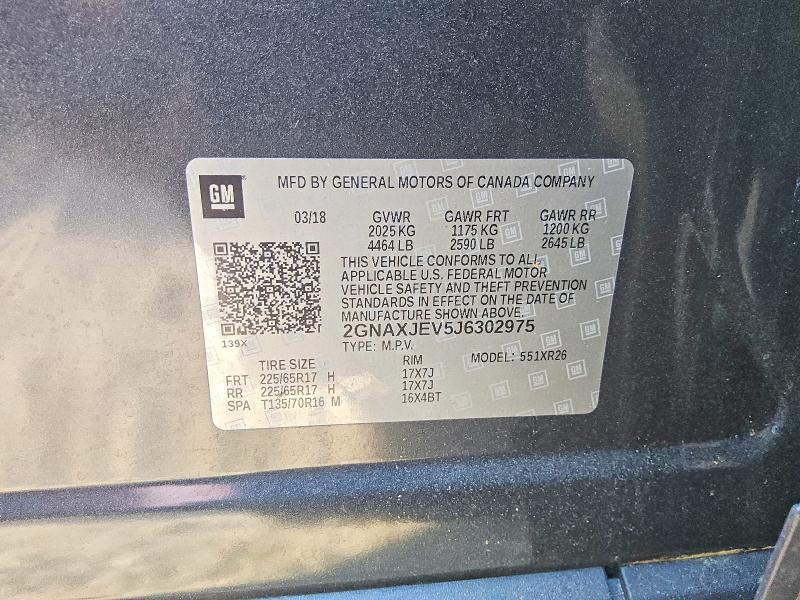 2018 Chevrolet Equinox მანქანა იყიდება აუქციონზე, vin: 2GNAXJEV5J6302975, აუქციონის ნომერი: 58756406