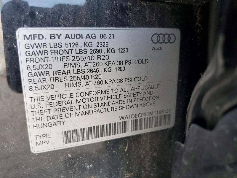 57548156 :رقم المزاد ، WA1DECF31M1156127 vin ، 2021 Audi Q3 مزاد بيع