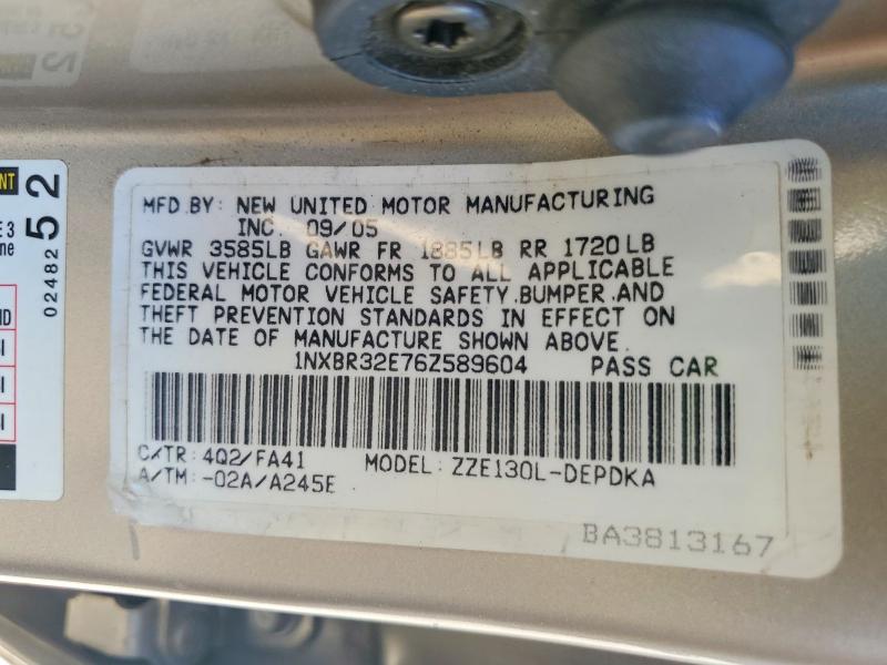 Aukcja sprzedaży 2006 Toyota Corolla, vin: 1NXBR32E76Z589604, numer aukcji: 57050616