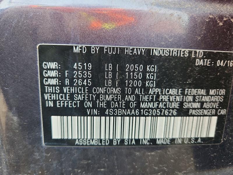 Aukcja sprzedaży 2016 Subaru Legacy, vin: 4S3BNAA61G3057626, numer aukcji: 56747906