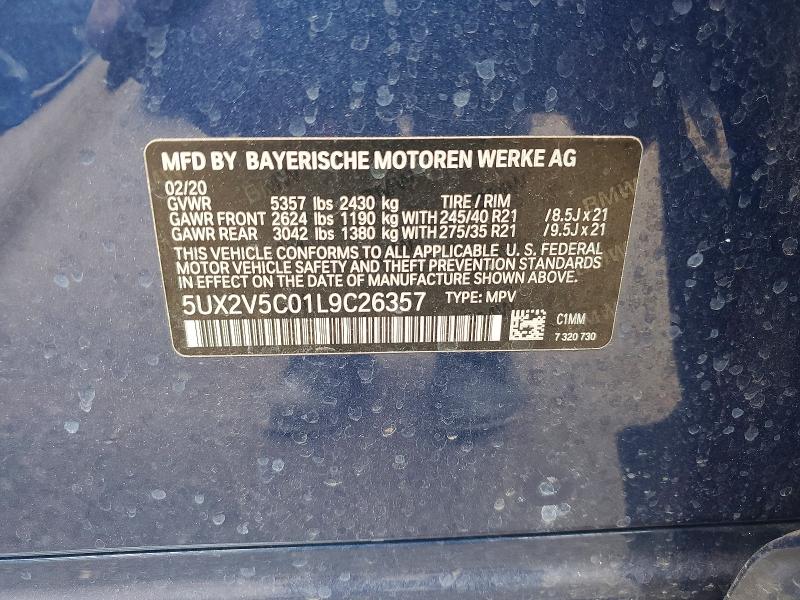 56701646 :رقم المزاد ، 5UX2V5C01L9C26357 vin ، 2020 Bmw X4 مزاد بيع