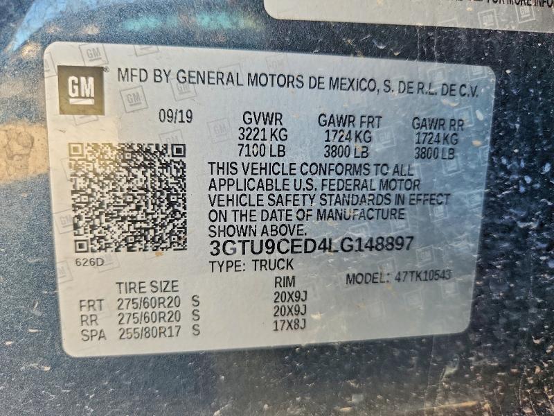 2020 Gmc Sierra მანქანა იყიდება აუქციონზე, vin: 3GTU9CED4LG148897, აუქციონის ნომერი: 55217146