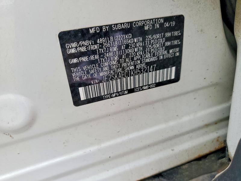 Продажа на аукционе авто 2019 Subaru Forester, vin: JF2SKAEC1KH532147, номер лота: 58041326