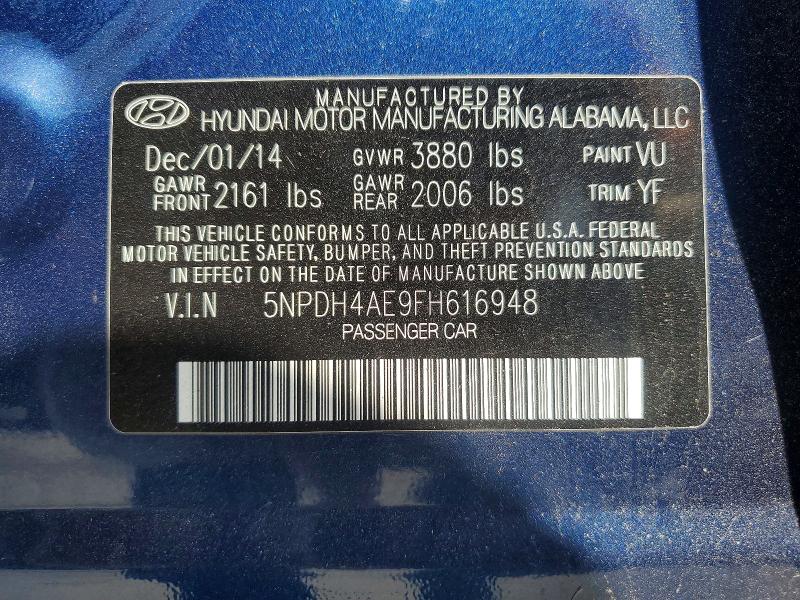Aukcja sprzedaży 2015 Hyundai Elantra, vin: 5NPDH4AE9FH616948, numer aukcji: 57029506