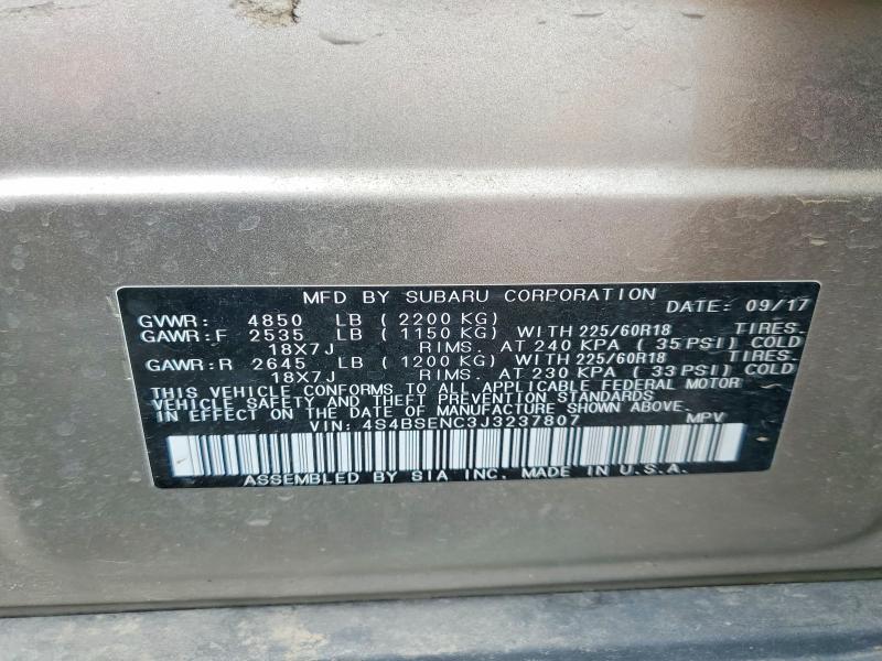 Aukcja sprzedaży 2018 Subaru Outback, vin: 4S4BSENC3J3237807, numer aukcji: 56696406