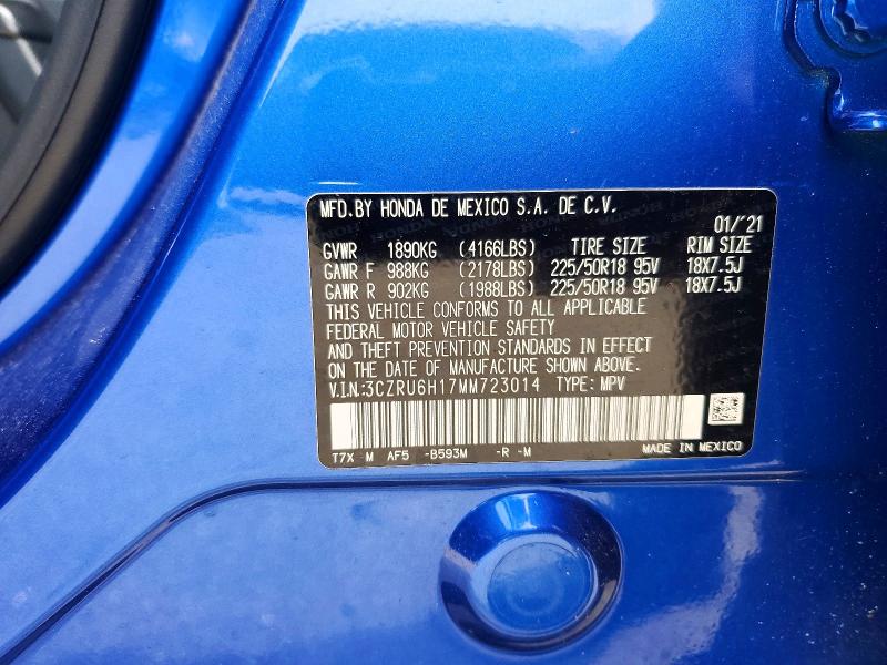 56071756 :رقم المزاد ، 3CZRU6H17MM723014 vin ، 2021 Honda Hr-v مزاد بيع