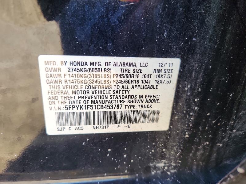 59159456 :رقم المزاد ، 5FPYK1F51CB453787 vin ، 2012 Honda Ridgeline مزاد بيع