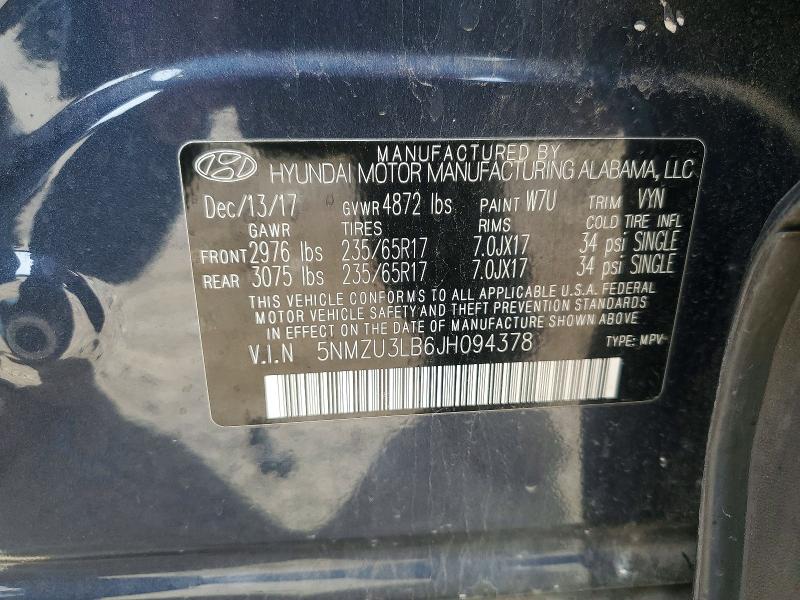 55371956 :رقم المزاد ، 5NMZU3LB6JH094378 vin ، 2018 Hyundai Santa Fe Sport مزاد بيع