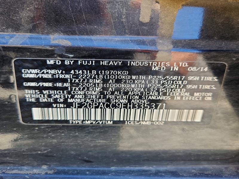 Продаж на аукціоні авто 2014 Subaru Xv Crosstrek, vin: JF2GPACC9EH335371, номер лоту: 57215276