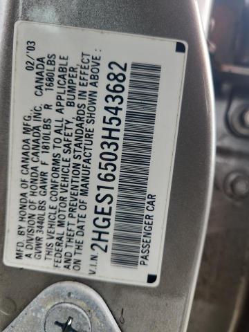 Продаж на аукціоні авто 2003 Honda Civic, vin: 2HGES16503H543682, номер лоту: 55410046