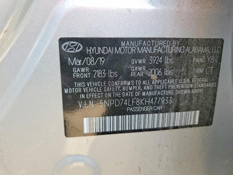Продажа на аукционе авто 2019 Hyundai Elantra, vin: 5NPD74LF8KH477933, номер лота: 56408616