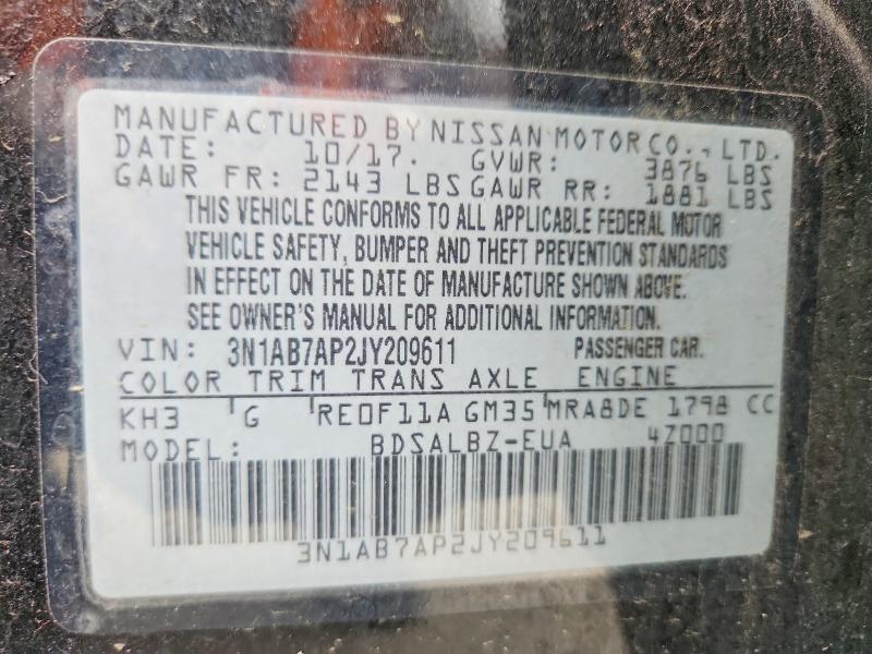 56771566 :رقم المزاد ، 3N1AB7AP2JY209611 vin ، 2018 Nissan Sentra مزاد بيع