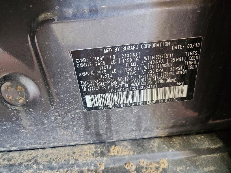 2018 Subaru Outback მანქანა იყიდება აუქციონზე, vin: 4S4BSACC7J3334181, აუქციონის ნომერი: 55407726