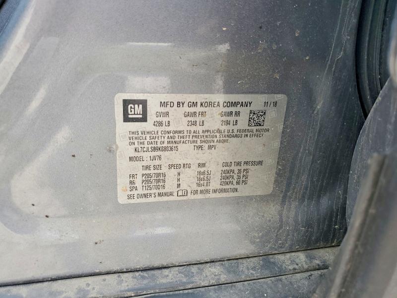 Продаж на аукціоні авто 2019 Chevrolet Trax, vin: KL7CJLSB9KB803615, номер лоту: 58541766