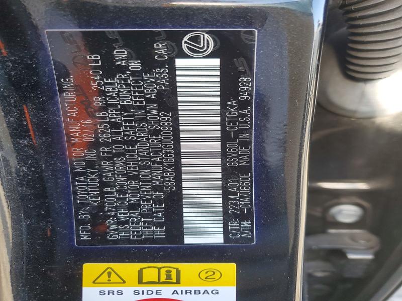 Продажа на аукционе авто 2016 Lexus Es, vin: 58ABK1GG3GU009892, номер лота: 58077676