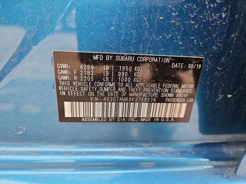 Продаж на аукціоні авто 2019 Subaru Impreza, vin: 4S3GTAM63K3758216, номер лоту: 54921566