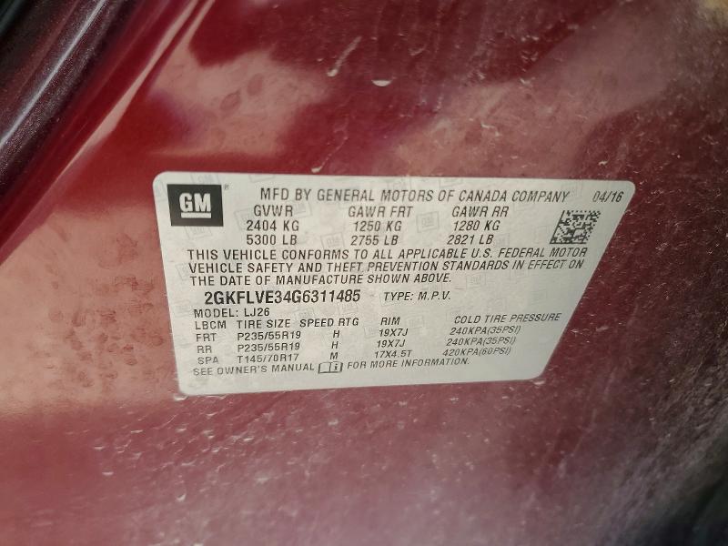 Продаж на аукціоні авто 2016 Gmc Terrain, vin: 2GKFLVE34G6311485, номер лоту: 57959816