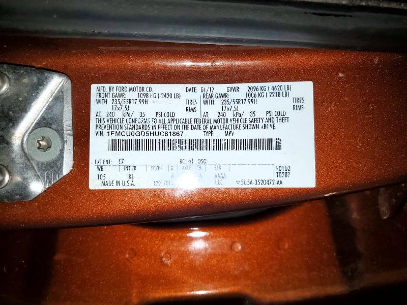 Aukcja sprzedaży 2017 Ford Escape, vin: 1FMCU0GD5HUC81867, numer aukcji: 59369446
