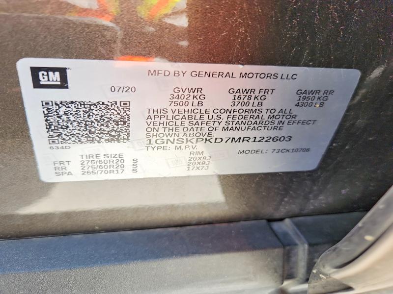 Продаж на аукціоні авто 2021 Chevrolet Tahoe, vin: 1GNSKPKD7MR122603, номер лоту: 59175546