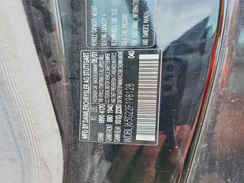 58591476 :رقم المزاد ، WDBLJ65G22F198128 vin ، 2002 Mercedes-benz Clk مزاد بيع
