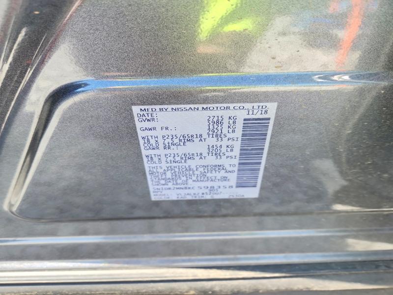 57415036 :رقم المزاد ، 5N1DR2MN8KC598358 vin ، 2019 Nissan Pathfinder مزاد بيع