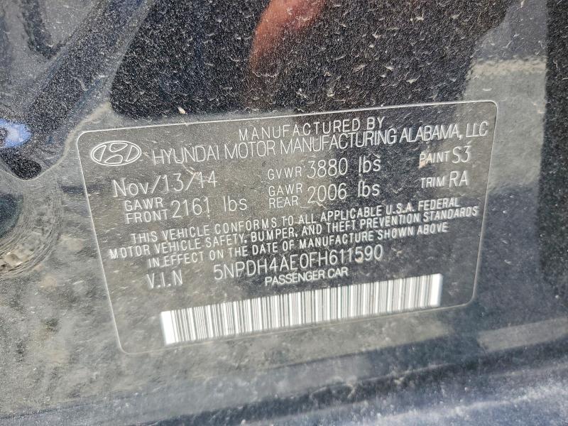 Aukcja sprzedaży 2015 Hyundai Elantra, vin: 5NPDH4AE0FH611590, numer aukcji: 59386366