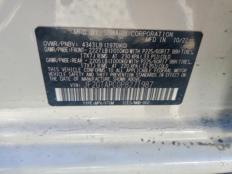 56569026 :رقم المزاد ، JF2GTAPC0P8271987 vin ، 2023 Subaru Crosstrek مزاد بيع