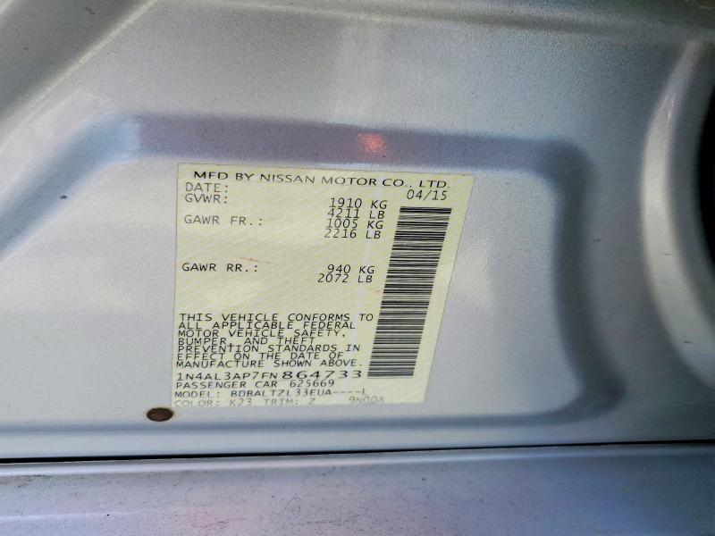 55929786 :رقم المزاد ، 1N4AL3AP7FN864733 vin ، 2015 Nissan Altima مزاد بيع