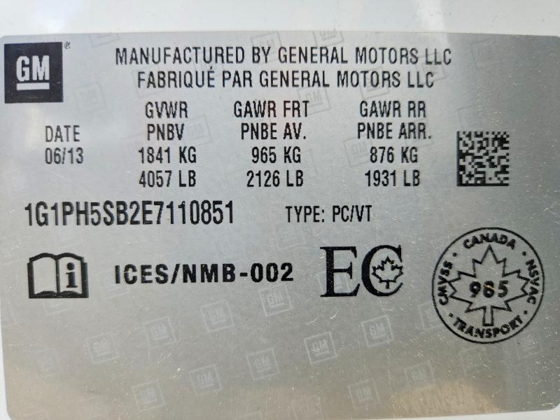 Продажа на аукционе авто 2014 Chevrolet Cruze, vin: 1G1PH5SB2E7110851, номер лота: 58140116