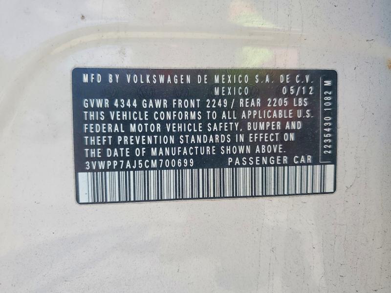 55330606 :رقم المزاد ، 3VWPP7AJ5CM700699 vin ، 2012 Volkswagen Jetta مزاد بيع