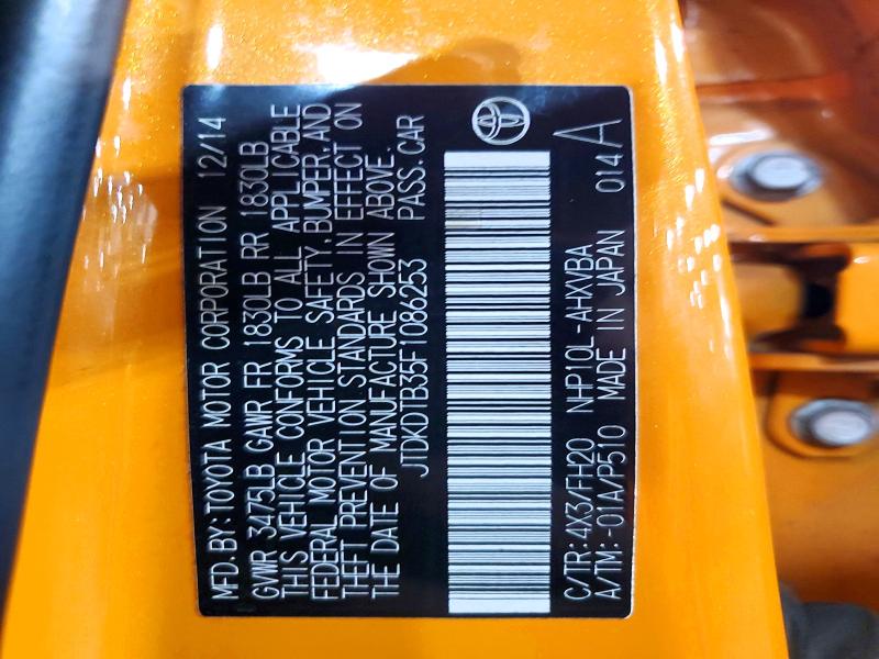 Aukcja sprzedaży 2015 Toyota Prius C, vin: JTDKDTB35F1086253, numer aukcji: 58998936