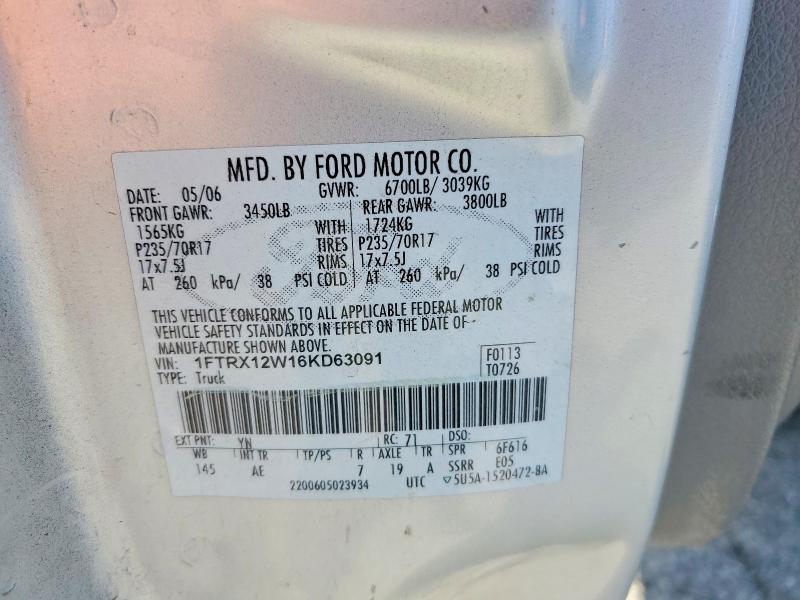 Aukcja sprzedaży 2006 Ford F150, vin: 1FTRX12W16KD63091, numer aukcji: 57903436