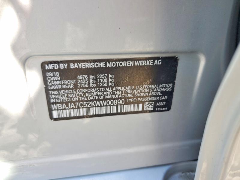 Aukcja sprzedaży 2019 Bmw 530, vin: WBAJA7C52KWW00890, numer aukcji: 58251686